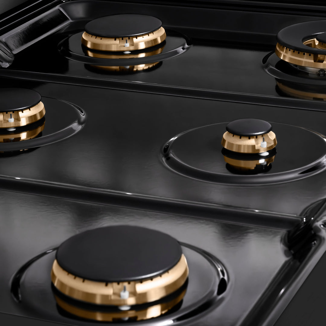 ZLINE Autograph 36" Paramount Gas Rangetop with 6 Burners and Porcelain Cooktop in Black Stainless Steel with Champagne Bronze Accents, SRTBZ-36-CB