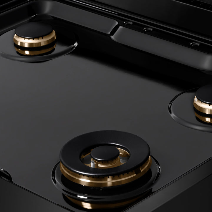 ZLINE Paramount 30" Gas Rangetop with 4 Brass Burners and Porcelain Cooktop in Black Stainless Steel, SRTB-BR-30