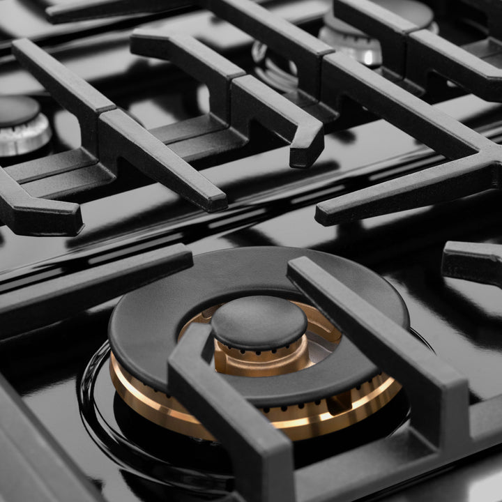 ZLINE Paramount 36" Gas Rangetop with 6 Brass Burners and Porcelain Cooktop in Black Stainless Steel, SRTB-BR-36