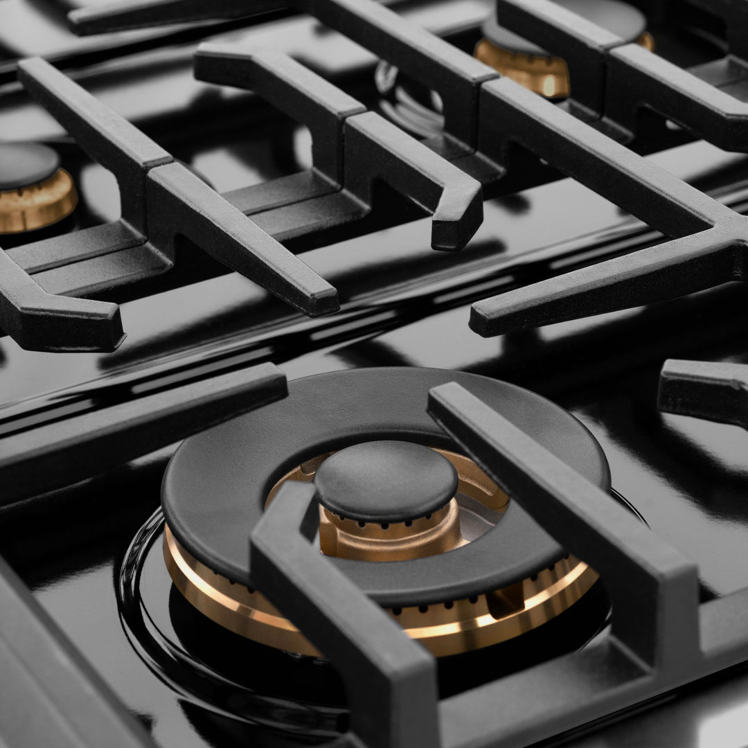 ZLINE Paramount 48" Gas Rangetop with 8 Brass Burners, Cast Iron Griddle and Porcelain Cooktop in Black Stainless Steel, SRTB-BR-48