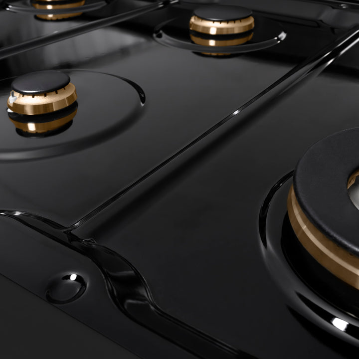 ZLINE Paramount 48" Gas Rangetop with 8 Brass Burners, Cast Iron Griddle and Porcelain Cooktop in Black Stainless Steel, SRTB-BR-48