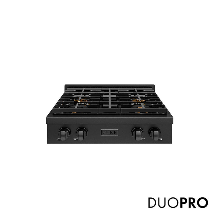 ZLINE 30 in. Paramount Gas Rangetop with 4 Burner DuoPro™ Cooktop in Black Stainless Steel, Open Box-Excellent Condition