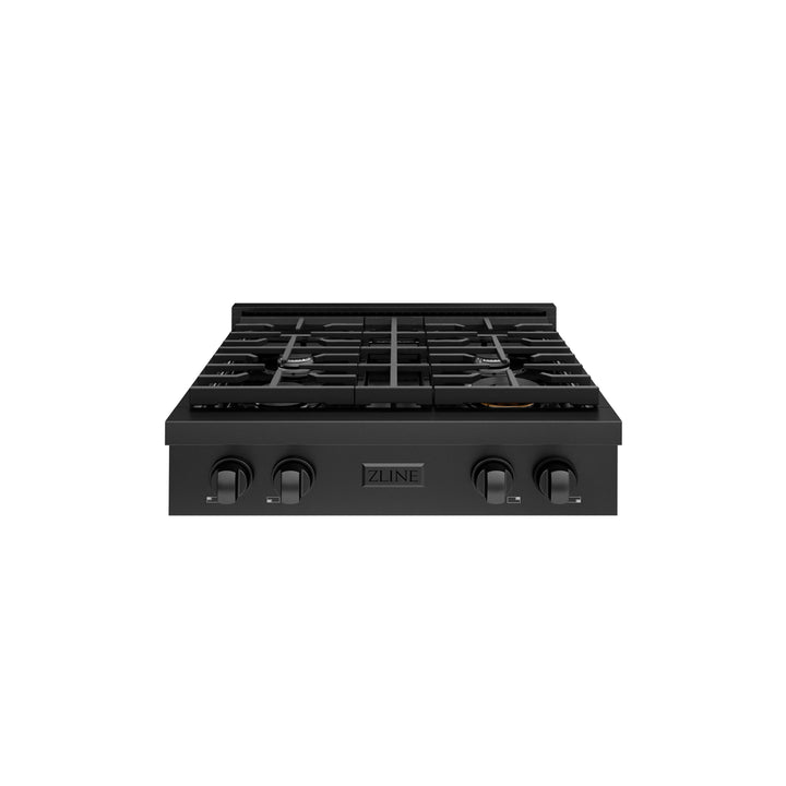 ZLINE Paramount 30" Gas Rangetop with 4 Burners and Porcelain Cooktop in Black Stainless Steel, SRTB30