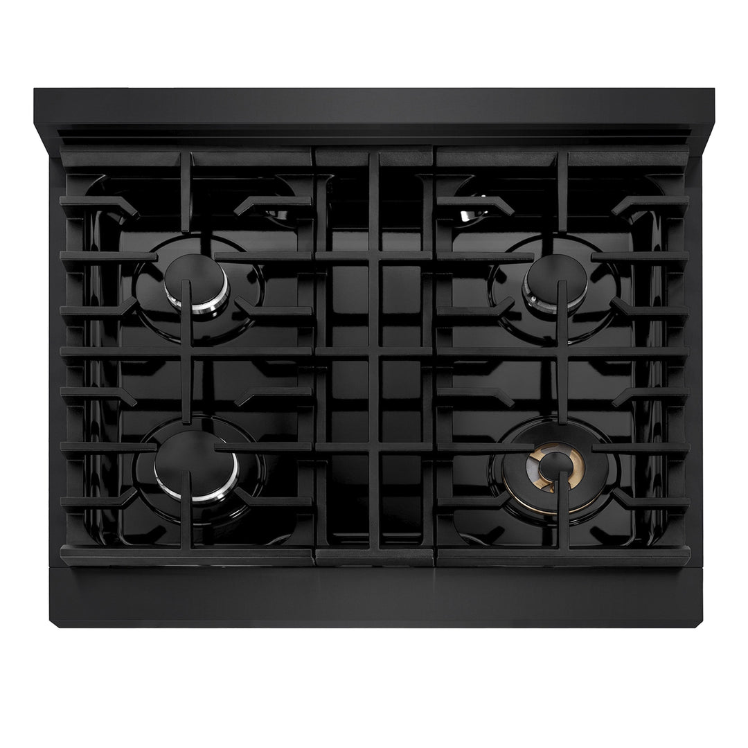 ZLINE Paramount 30" Gas Rangetop with 4 Burners and Porcelain Cooktop in Black Stainless Steel, SRTB30