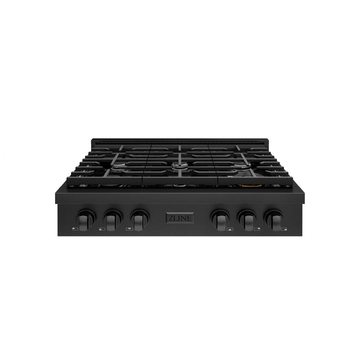 ZLINE Paramount 36" Gas Rangetop with 6 Burners and Porcelain Cooktop in Black Stainless Steel, SRTB36