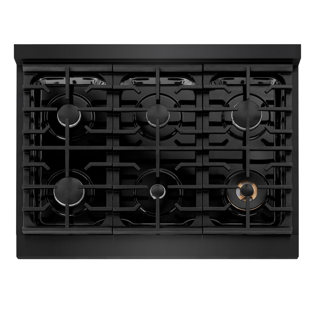 ZLINE Paramount 36" Gas Rangetop with 6 Burners and Porcelain Cooktop in Black Stainless Steel, SRTB36