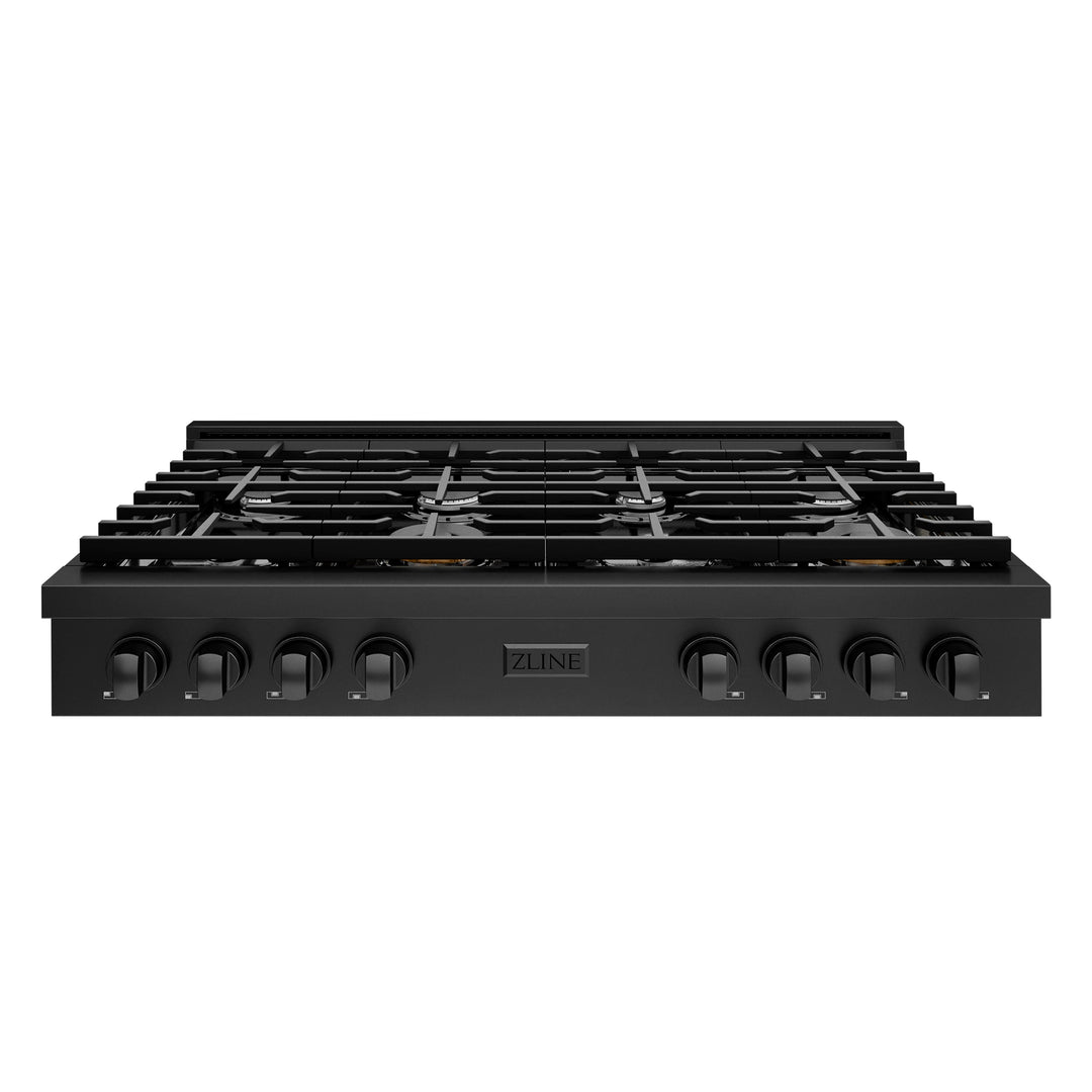 ZLINE Paramount 48" Gas Rangetop with 8 Burners and Porcelain Cooktop in Black Stainless Steel, SRTB48