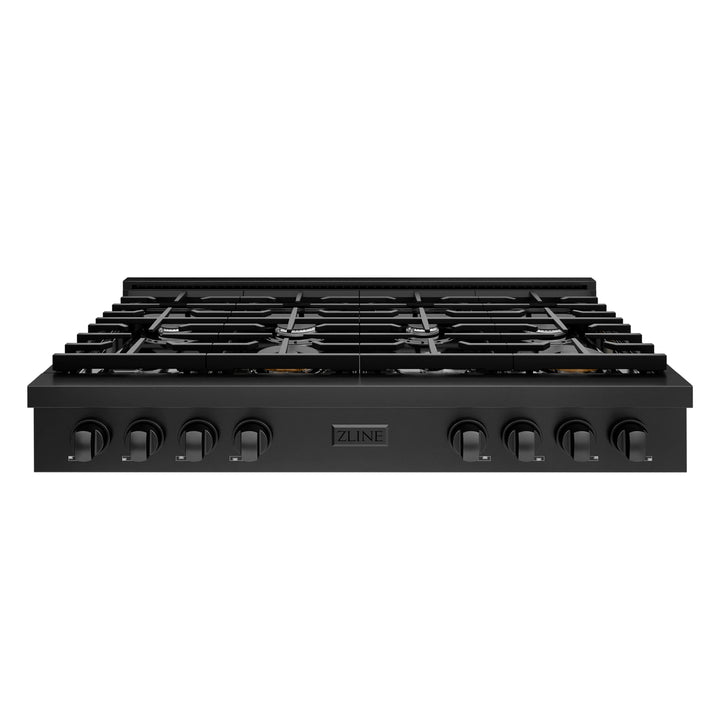 ZLINE Paramount 48" Gas Rangetop with 8 Burners and Porcelain Cooktop in Black Stainless Steel, SRTB48