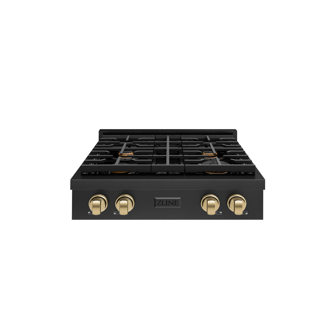 ZLINE Autograph 30" Paramount Gas Rangetop with 4 Burners and Porcelain Cooktop in Black Stainless Steel with Champagne Bronze Accents, SRTBZ-30-CB