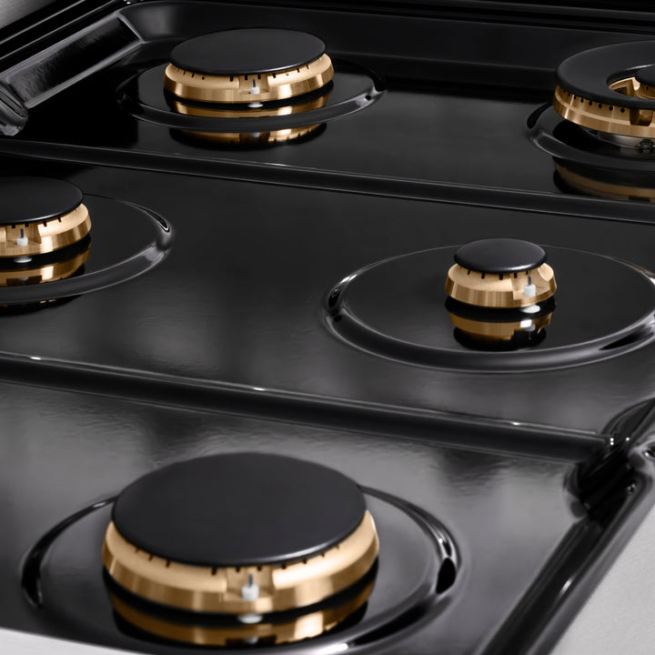 ZLINE Paramount 36" Gas Rangetop with 6 Brass Burners and Porcelain Cooktop in DuraSnow® Stainless Steel, SRTS-BR-36