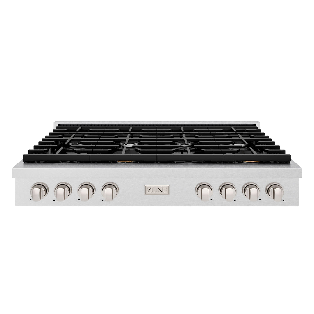 ZLINE Paramount 48" Gas Rangetop with 8 Burners, Cast Iron Griddle and Porcelain Cooktop in DuraSnow® Stainless Steel, SRTS48