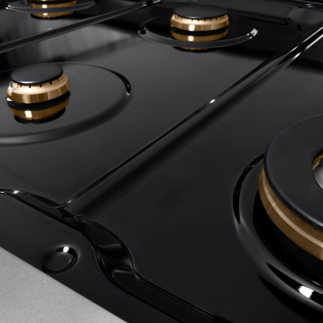 ZLINE Autograph 48" Paramount Gas Rangetop with 8 Burners, Cast Iron Griddle and Porcelain Cooktop in DuraSnow® Stainless Steel with Champagne Bronze Accents, SRTSZ-48-CB