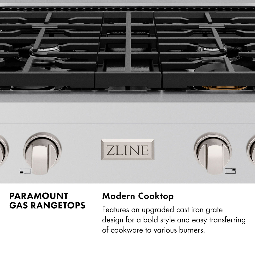 ZLINE Paramount 30" Gas Rangetop with 4 Burners and Porcelain Cooktop in Stainless Steel, SRT30