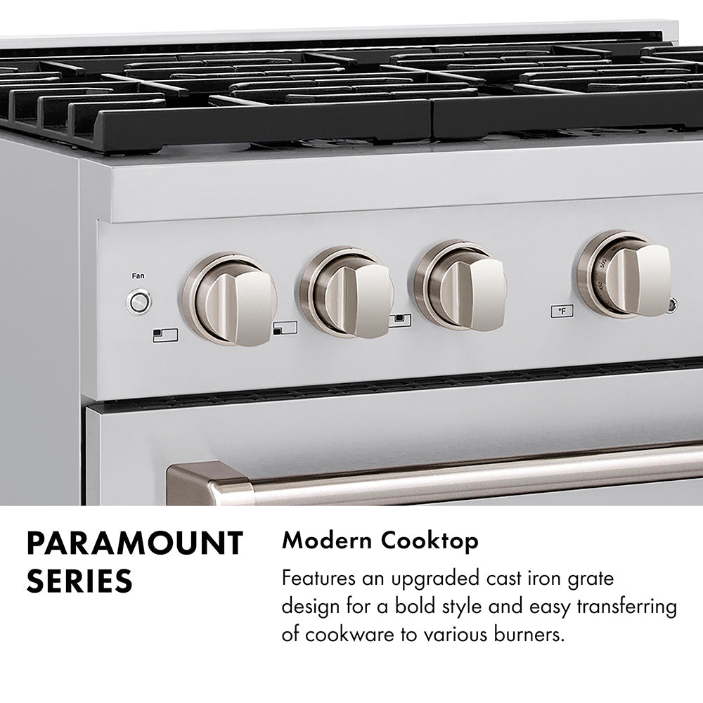 ZLINE 30 in. 4.2 cu. ft. Paramount Gas Range with 4 Burner DuoPro™ Cooktop and Convection Gas Oven in Satin Stainless Steel with Black Matte Door (PSGRS-BLM-30)