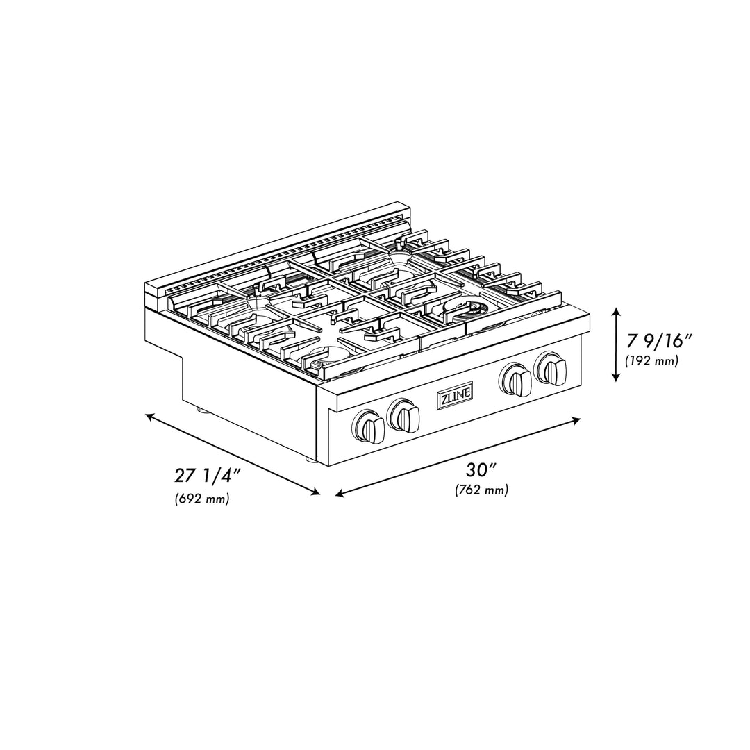 ZLINE 30 in. Paramount Gas Rangetop with 4 Brass Burners and Porcelain Cooktop in Satin Stainless Steel (SRTS-BR-30)
