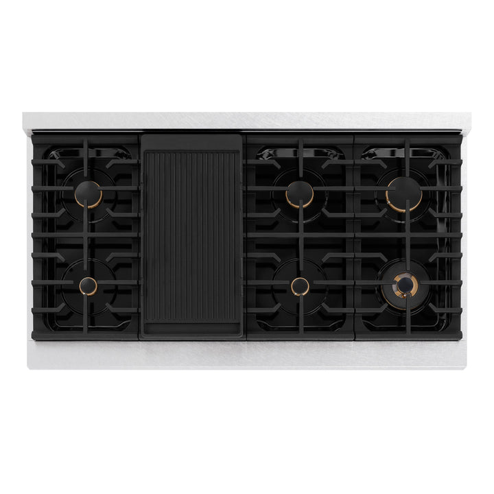 ZLINE 48 in. Autograph Edition Paramount Gas Rangetop with 8 Burners and Porcelain Cooktop in Satin Stainless Steel with Polished Gold Accents (SRTSZ-48-G)