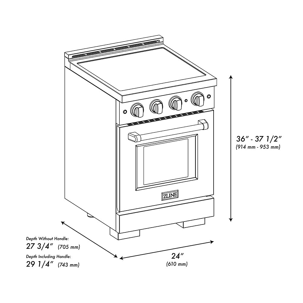 ZLINE Autograph Edition 24 in. 3.2 cu. ft. Paramount Induction Range with 3 Element Cooktop and Electric Convection Oven in Satin Stainless Steel with Champagne Bronze Accents (SINRSZ-24-CB)