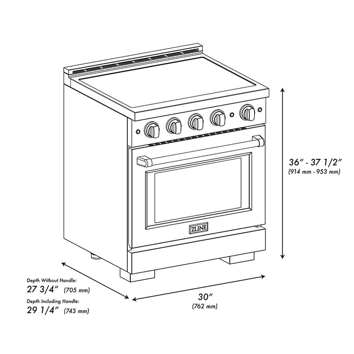 ZLINE 30 in. 4.2 cu. ft. Paramount Induction Range with 4 Element Cooktop and Electric Convection Oven in Stainless Steel with White Matte Door (SINR-WM-30)