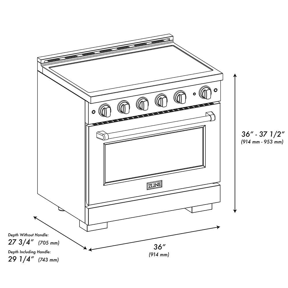 ZLINE 36 in. 5.2 cu. ft. Paramount Induction Range with 5 Element Cooktop and Electric Convection Oven in Satin Stainless Steel with Black Matte Door (SINRS-BLM-36)
