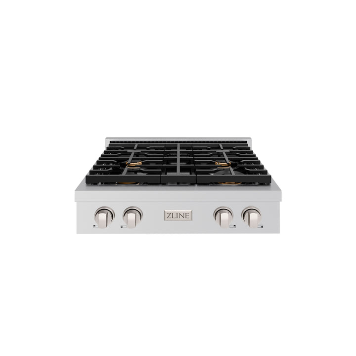 ZLINE Paramount 30" Gas Rangetop with 4 Brass Burners and Porcelain Cooktop in Stainless Steel, SRT-BR-30