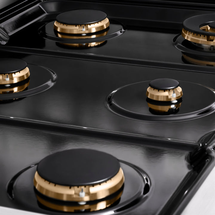 ZLINE Paramount 36" Gas Rangetop with 6 Brass Burners and Porcelain Cooktop in Stainless Steel, SRT-BR-36