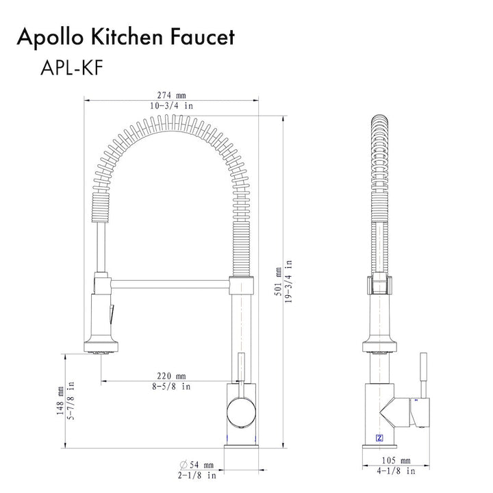 ZLINE Autograph Edition Apollo Pull Down Spring Single Handle Kitchen Faucet in Champagne Bronze (APL-KF-CB)