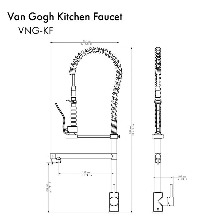 ZLINE Autograph Edition Van Gogh Pull Down Spring Kitchen Faucet with Pot Filler in Polished Gold (VNG-KF-PG)