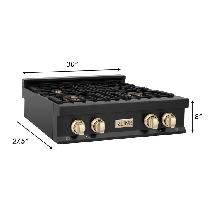 ZLINE 30" Porcelain Rangetop W/ 4 Gas Burners in Black Stainless Steel