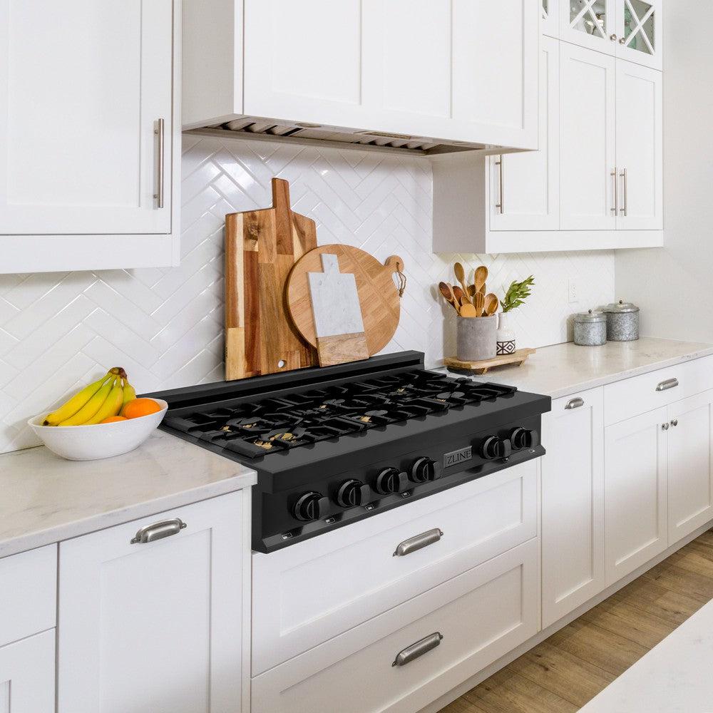 ZLINE 36 in. Legacy Gas Rangetop with 6 Brass Burners and Porcelain Cooktop in Black Stainless Steel (RTB-BR-36)