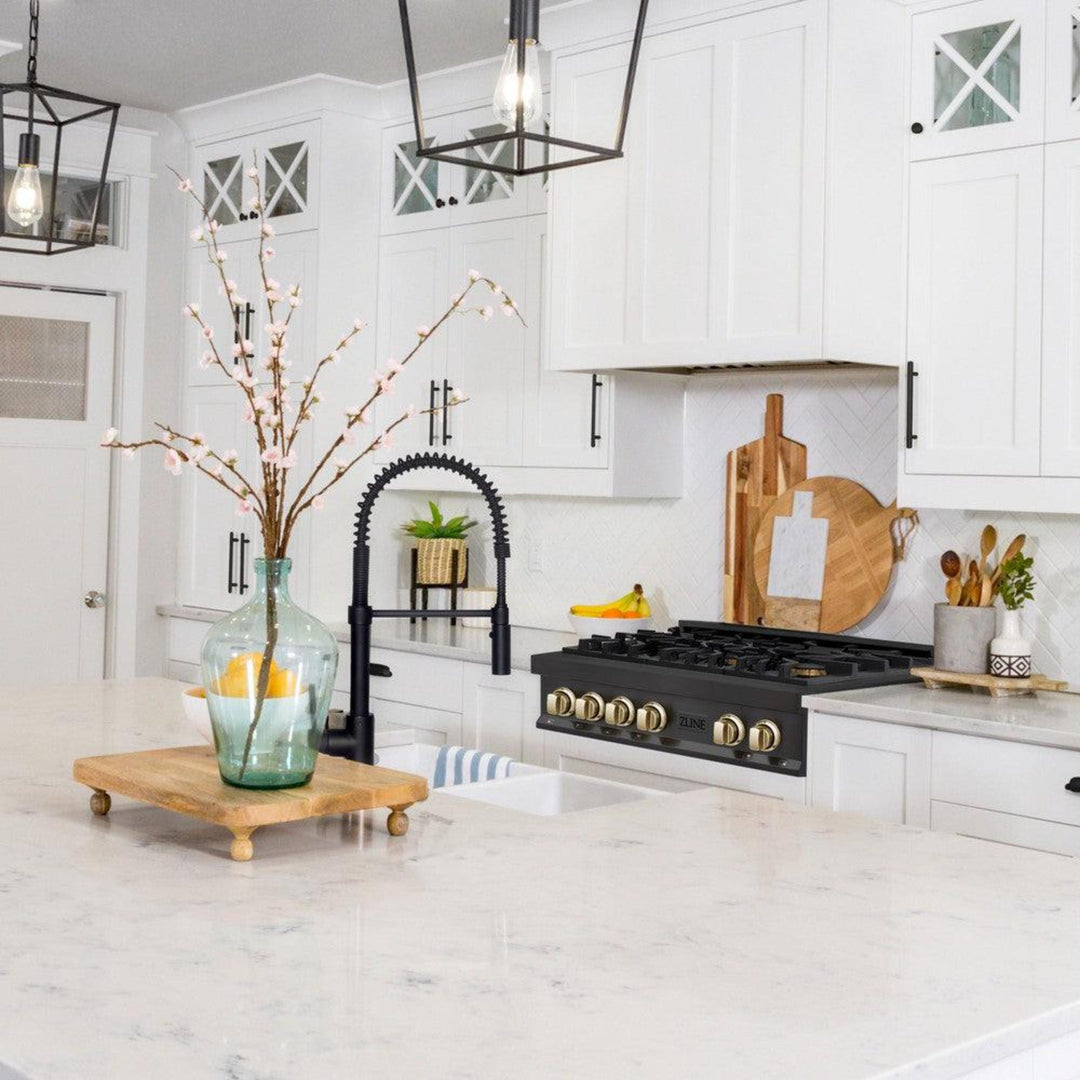 ZLINE Autograph Edition Legacy Gas Rangetops – Black Stainless with Polished Gold Accents – 30", 36", &amp; 48"