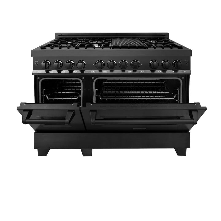 ZLINE 48 in. 6.0 cu. ft. Legacy Dual Fuel Range with 7 Burner Gas Cooktop and 2 Electric Ovens in Black Stainless Steel, Open Box-Excellent Condition