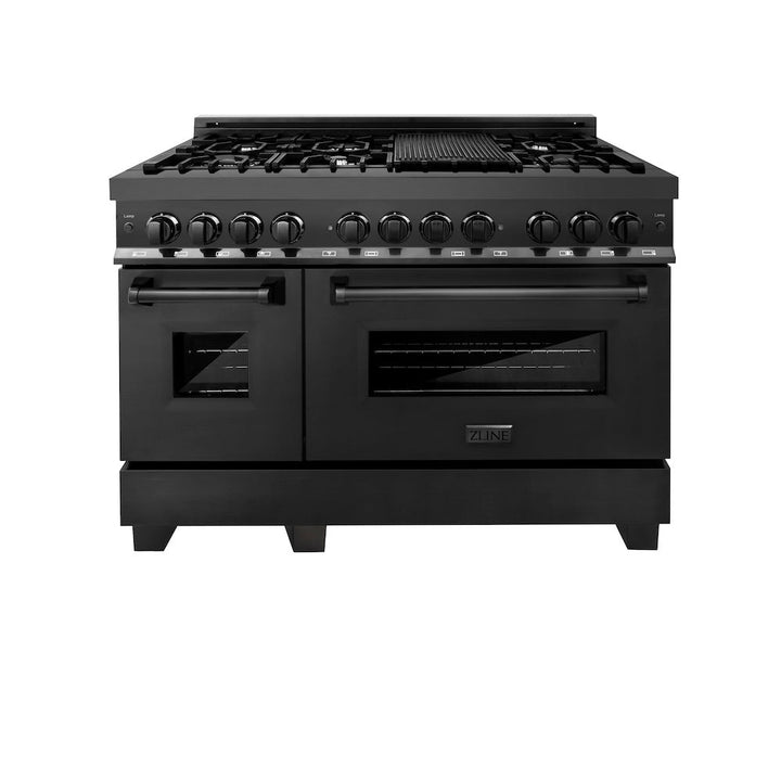 ZLINE 48 in. 6.0 cu. ft. Legacy Dual Fuel Range with 7 Burner Gas Cooktop and 2 Electric Ovens in Black Stainless Steel, Open Box-Excellent Condition