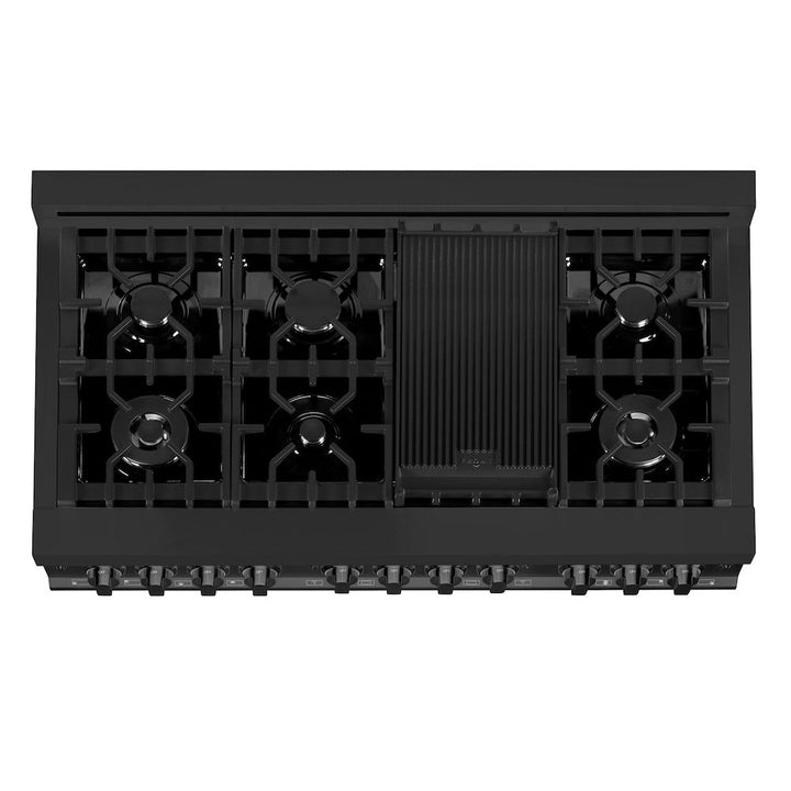 ZLINE 48 in. 6.0 cu. ft. Legacy Dual Fuel Range with 7 Burner Gas Cooktop and 2 Electric Ovens in Black Stainless Steel, Open Box-Excellent Condition