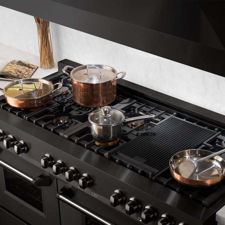 ZLINE 60 in. 7.4 cu. ft. Legacy Dual Fuel Range with 9 Burner Gas Cooktop and 2 Electric Convection Ovens in Black Stainless Steel, Open Box-Excellent Condition