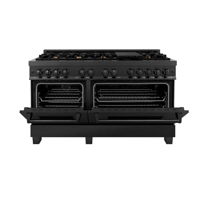 ZLINE 60 in. 7.4 cu. ft. Legacy Dual Fuel Range with 9 Burner Gas Cooktop and 2 Electric Convection Ovens in Black Stainless Steel, Open Box-Excellent Condition