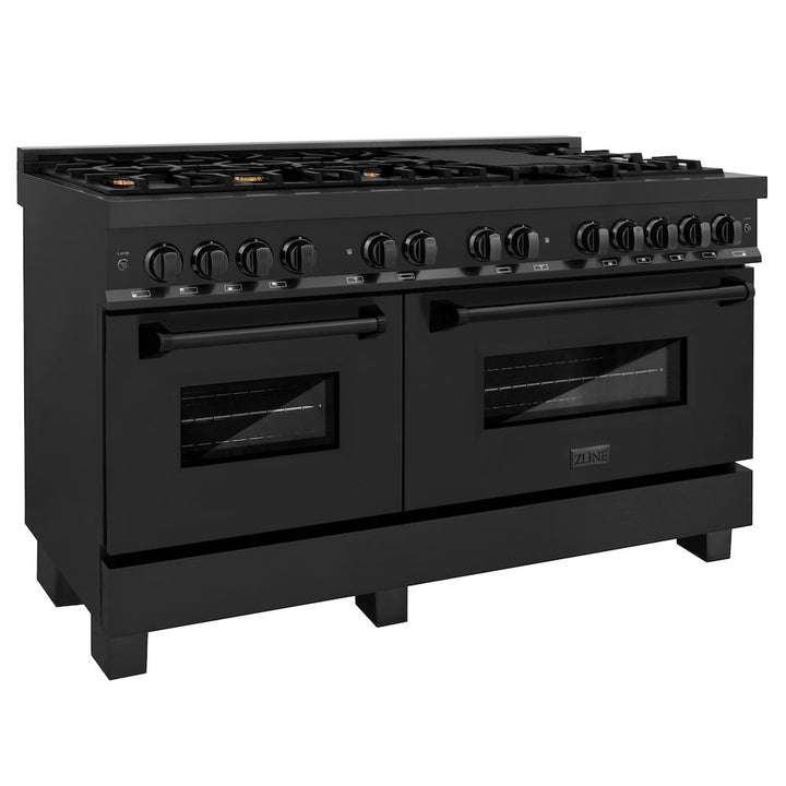 ZLINE 60 in. 7.4 cu. ft. Legacy Dual Fuel Range with Gas Cooktop and 2 Electric Convection Ovens in Black Stainless Steel with 8 Brass Burners, Open Box-Excellent Condition