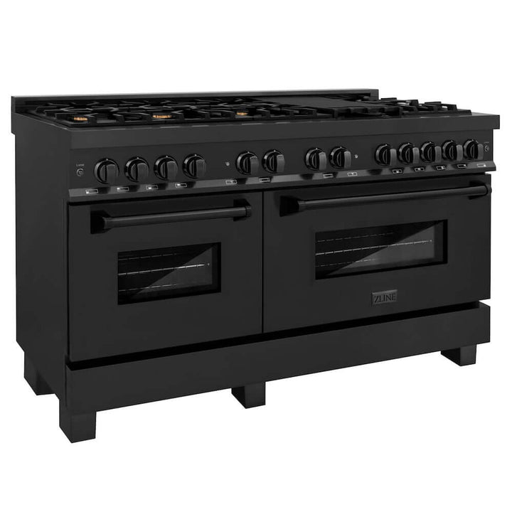 ZLINE 60 in. 7.4 cu. ft. Legacy Dual Fuel Range with 9 Burner Gas Cooktop and 2 Electric Convection Ovens in Black Stainless Steel, Open Box-Excellent Condition