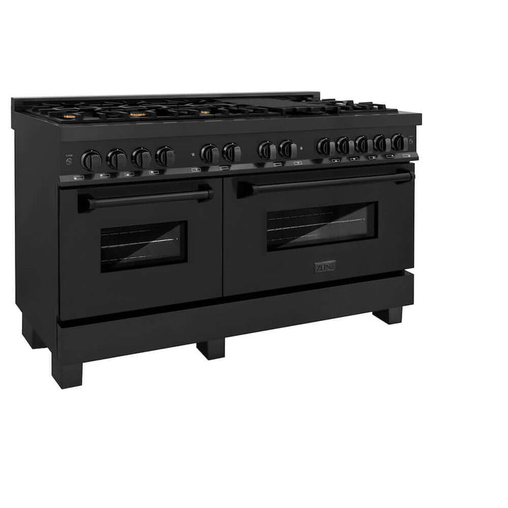 ZLINE 60 in. 7.4 cu. ft. Legacy Dual Fuel Range with 9 Burner Gas Cooktop and 2 Electric Convection Ovens in Black Stainless Steel, Open Box-Excellent Condition
