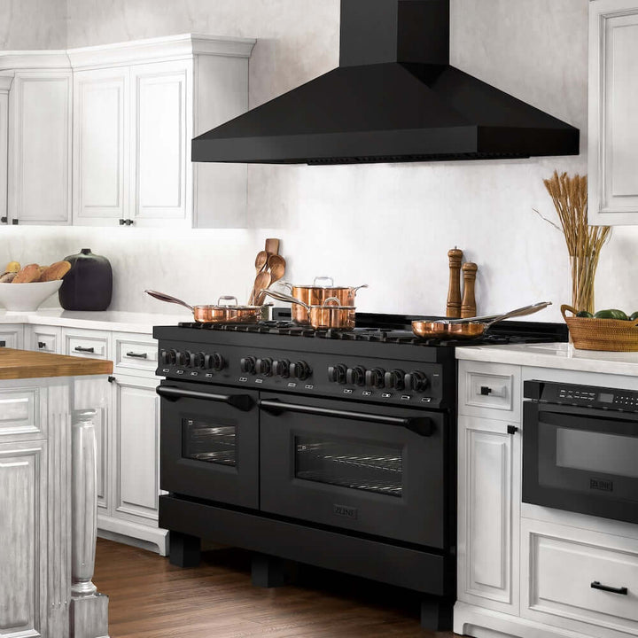 ZLINE 60 in. 7.4 cu. ft. Legacy Dual Fuel Range with 9 Burner Gas Cooktop and 2 Electric Convection Ovens in Black Stainless Steel, Open Box-Excellent Condition