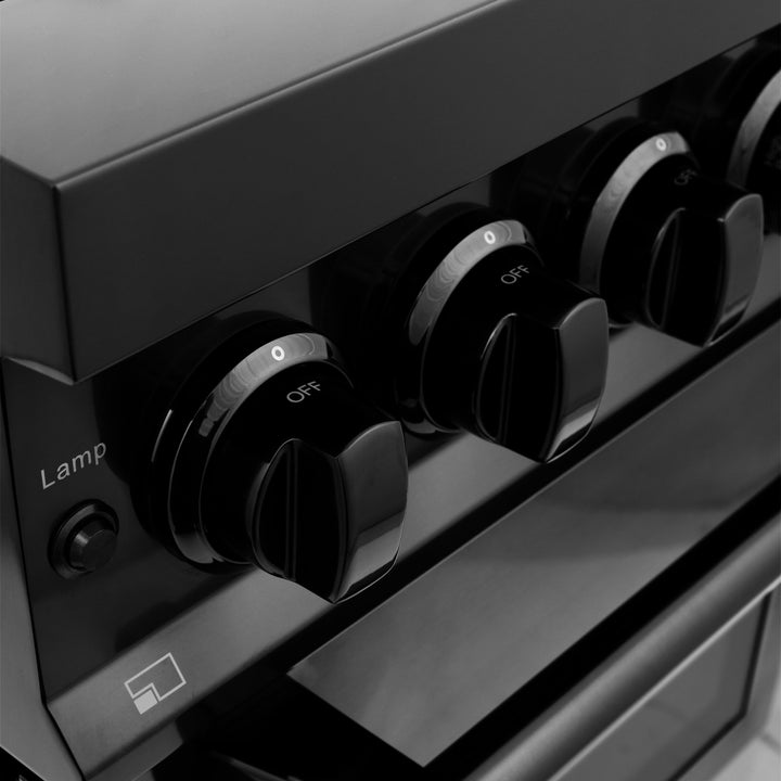 ZLINE 24 in. 2.8 cu. ft. Legacy Dual Fuel Range with Gas Cooktop and Electric Convection Oven in Black Stainless Steel with 4 Brass Burners, Open Box-Excellent Condition