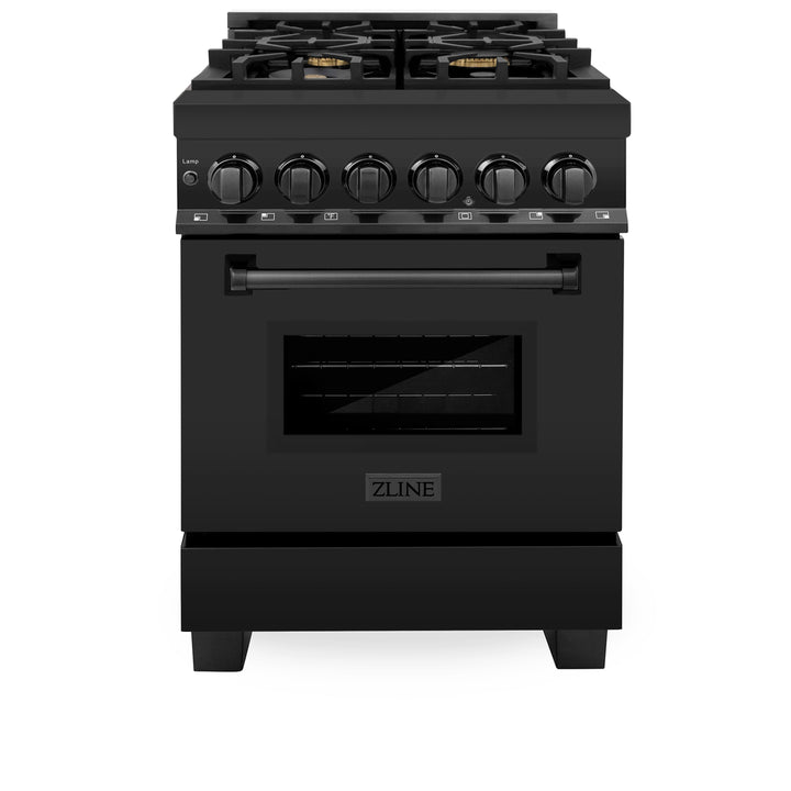 ZLINE 24 in. 2.8 cu. ft. Legacy Dual Fuel Range with Gas Cooktop and Electric Convection Oven in Black Stainless Steel with 4 Brass Burners, Open Box-Excellent Condition