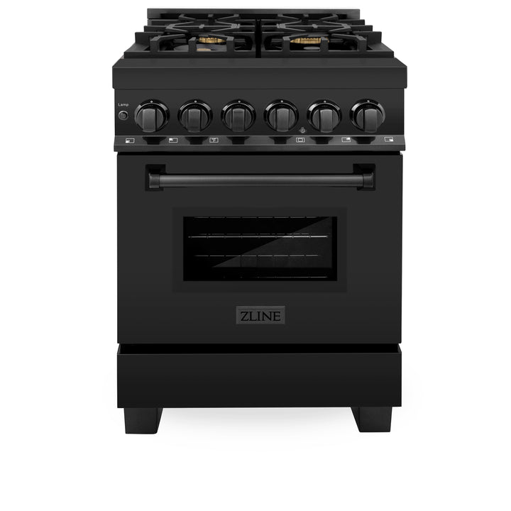 ZLINE 24 in. 2.8 cu. ft. Legacy Dual Fuel Range with Gas Cooktop and Electric Convection Oven in Black Stainless Steel with 4 Brass Burners, Open Box-Excellent Condition