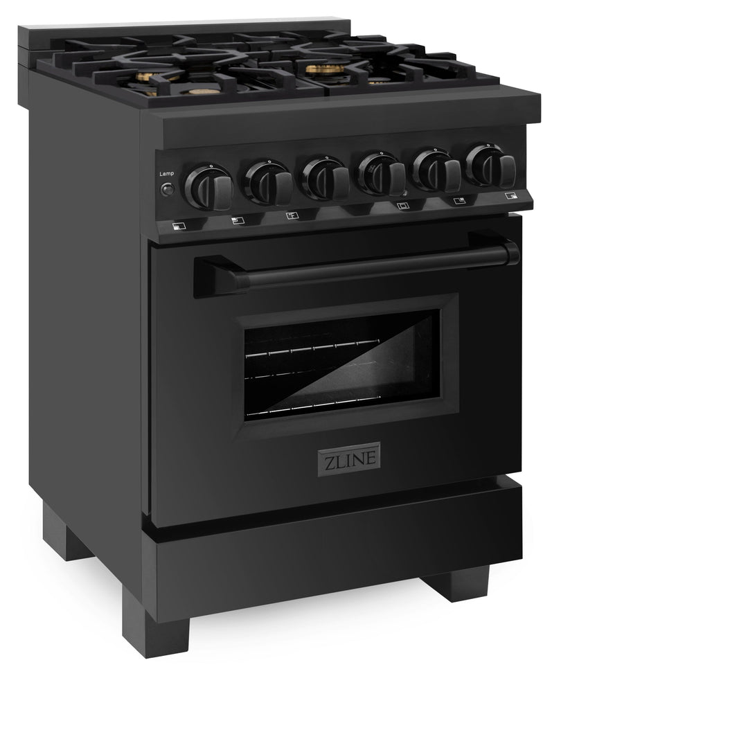 ZLINE 24 in. 2.8 cu. ft. Legacy Dual Fuel Range with Gas Cooktop and Electric Convection Oven in Black Stainless Steel with 4 Brass Burners, Open Box-Excellent Condition