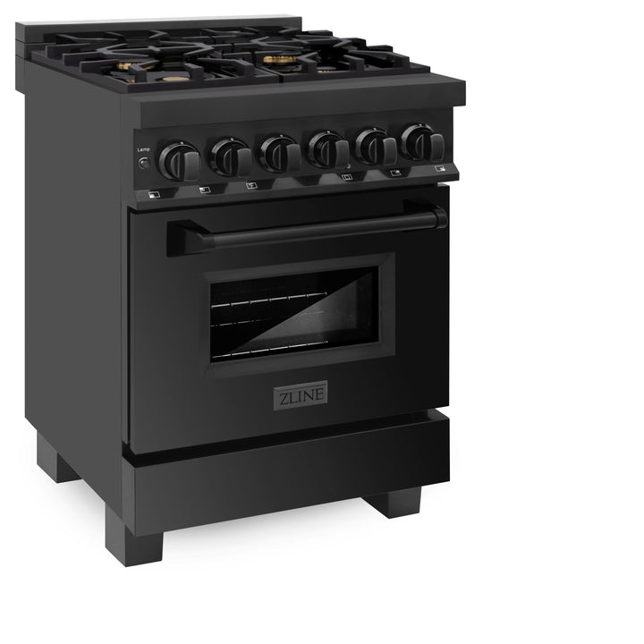 ZLINE 24 in. 2.8 cu. ft. Legacy Dual Fuel Range with Gas Cooktop and Electric Convection Oven in Black Stainless Steel with 4 Brass Burners, Open Box-Excellent Condition