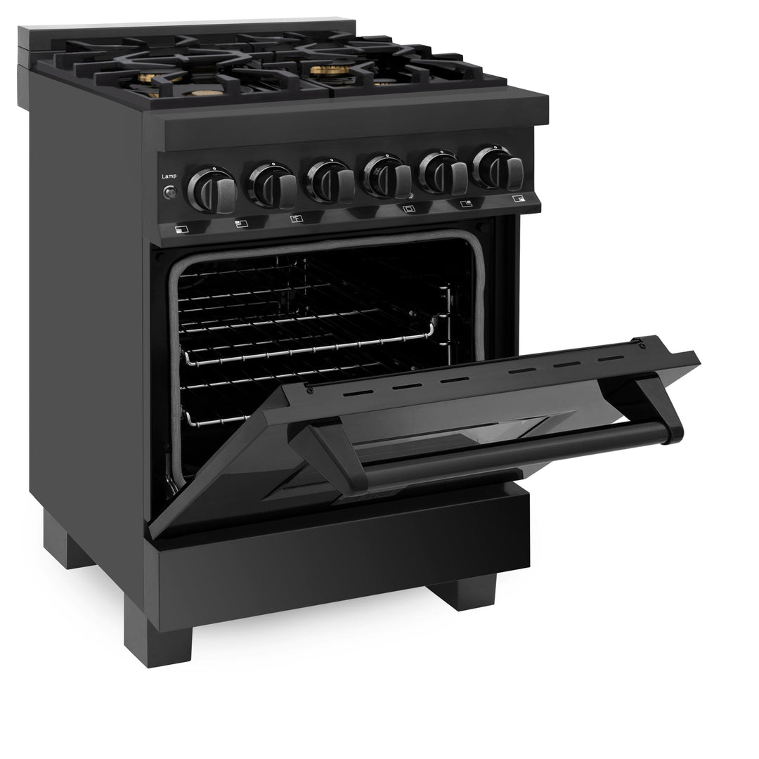 ZLINE 24 in. 2.8 cu. ft. Legacy Dual Fuel Range with Gas Cooktop and Electric Convection Oven in Black Stainless Steel with 4 Brass Burners, Open Box-Excellent Condition