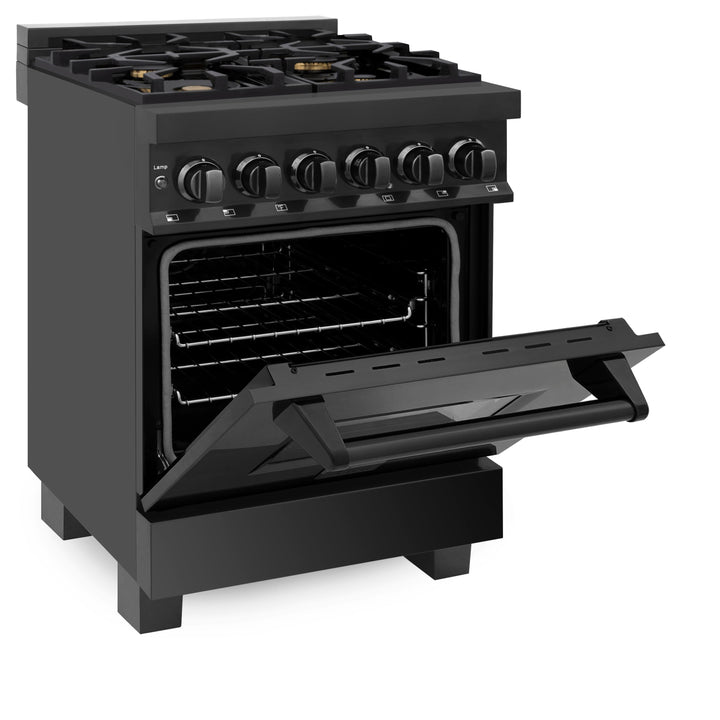ZLINE 24 in. 2.8 cu. ft. Legacy Dual Fuel Range with Gas Cooktop and Electric Convection Oven in Black Stainless Steel with 4 Brass Burners, Open Box-Excellent Condition