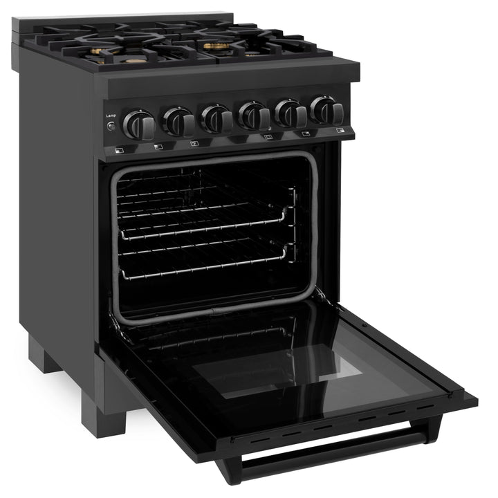 ZLINE 24 in. 2.8 cu. ft. Legacy Dual Fuel Range with Gas Cooktop and Electric Convection Oven in Black Stainless Steel with 4 Brass Burners, Open Box-Excellent Condition