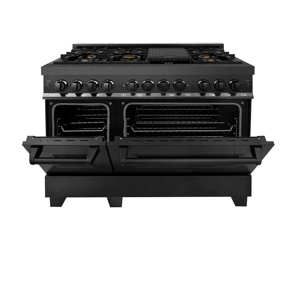 ZLINE 48 in. 6.0 cu. ft. Legacy Dual Fuel Range with Gas Cooktop and 2 Electric Ovens in Black Stainless Steel with 6 Brass Burners, Open Box-Excellent Condition