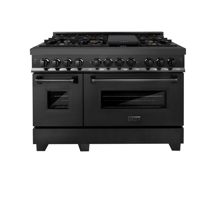 ZLINE 48" Legacy Dual Fuel Range with Gas Cooktop and 2 Electric Ovens in Black Stainless Steel with 6 Brass Burners