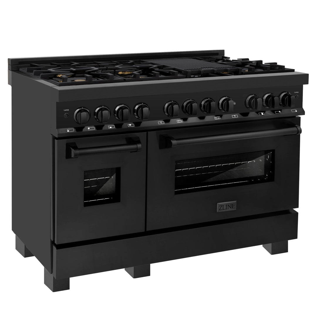 ZLINE 48" Legacy Dual Fuel Range with Gas Cooktop and 2 Electric Ovens in Black Stainless Steel with 6 Brass Burners